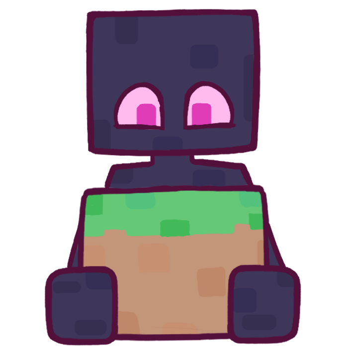 the torso of an enderman holding a grass block.